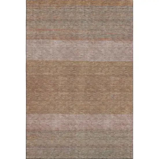 Salmon Rust And Gray Striped Washable Area Rug With UV Protection Photo 6