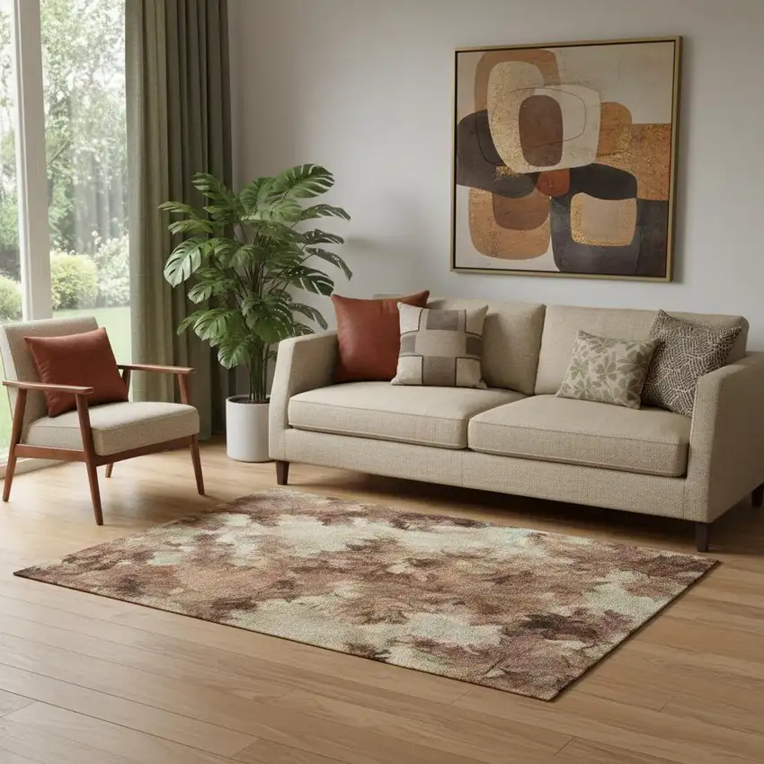 Salmon Rust And Gray Striped Washable Area Rug With UV Protection Photo 2