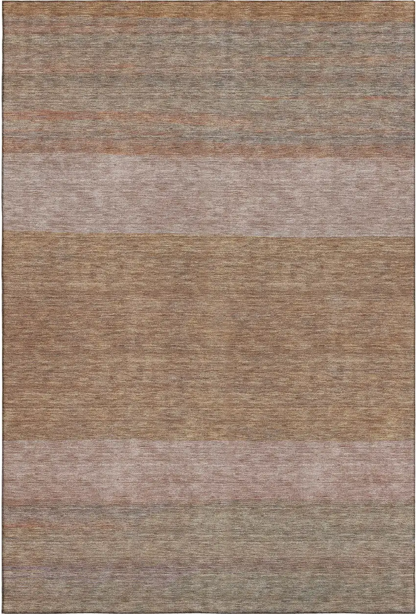 Salmon Rust And Gray Striped Washable Area Rug With UV Protection Photo 6