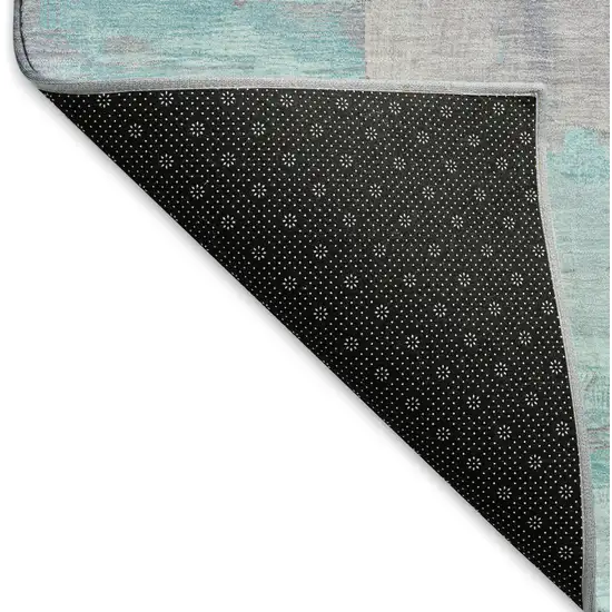 Salmon Silver And Teal Abstract Washable Area Rug With UV Protection Photo 4