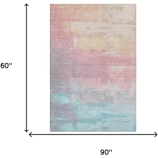 Salmon Silver And Teal Abstract Washable Area Rug With UV Protection Photo 6