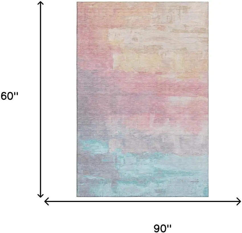 Salmon Silver And Teal Abstract Washable Area Rug With UV Protection Photo 6