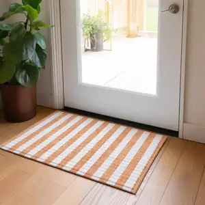 Photo of Salmon Striped Washable Non Skid Indoor Outdoor Area Rug