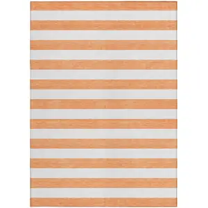 Photo of Salmon Striped Washable Non Skid Indoor Outdoor Area Rug