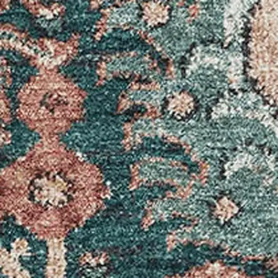 Salmon Teal And Peach Damask Washable Area Rug With UV Protection Photo 2