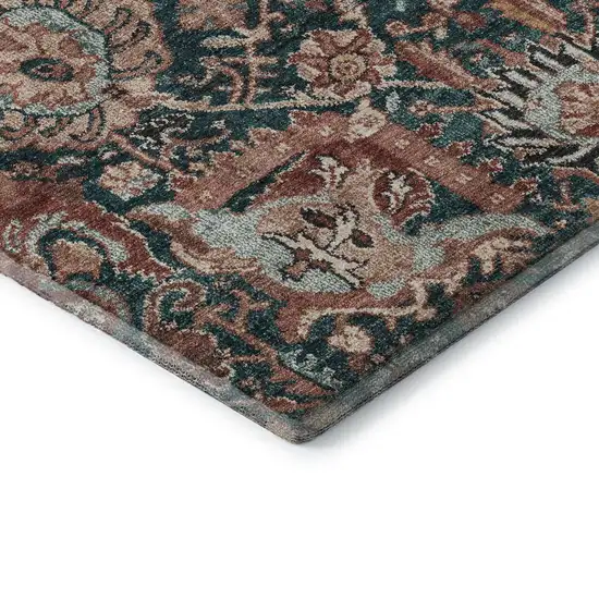 Salmon Teal And Peach Damask Washable Area Rug With UV Protection Photo 7