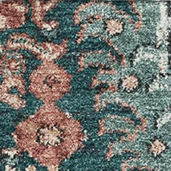 Salmon Teal And Peach Damask Washable Area Rug With UV Protection Photo 2