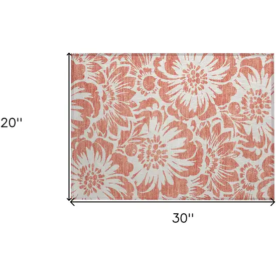 Salmon and Ivory Floral Washable Non Skid Indoor Outdoor Area Rug Photo 3