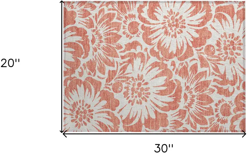 Salmon and Ivory Floral Washable Non Skid Indoor Outdoor Area Rug Photo 3