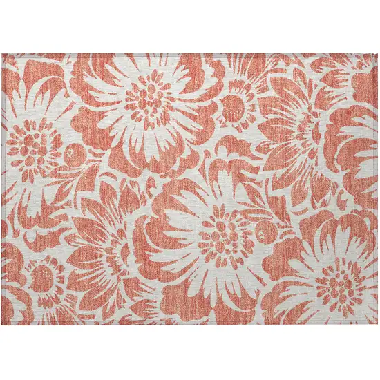 Salmon and Ivory Floral Washable Non Skid Indoor Outdoor Area Rug Photo 5