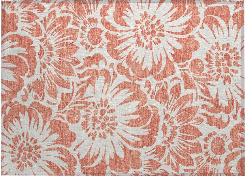 Salmon and Ivory Floral Washable Non Skid Indoor Outdoor Area Rug Photo 2