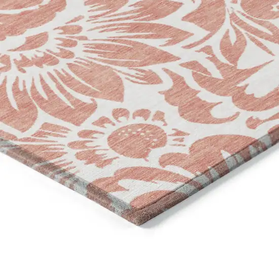 Salmon and Ivory Floral Washable Non Skid Indoor Outdoor Area Rug Photo 5