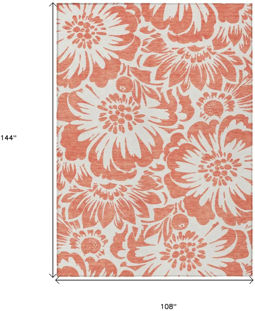 Salmon and Ivory Floral Washable Non Skid Indoor Outdoor Area Rug Photo 3