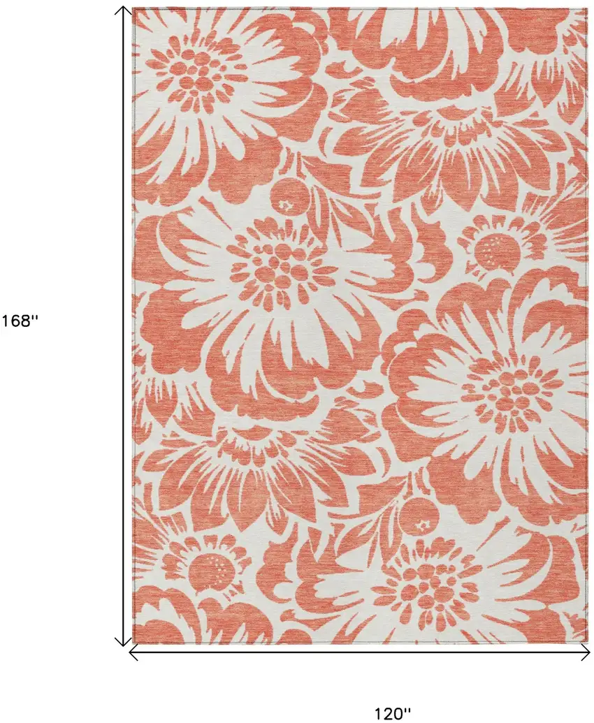 Salmon and Ivory Floral Washable Non Skid Indoor Outdoor Area Rug Photo 3