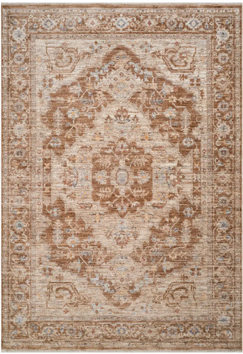 Sand And Brown Floral Medallion Runner Rug With Fringe Photo 2