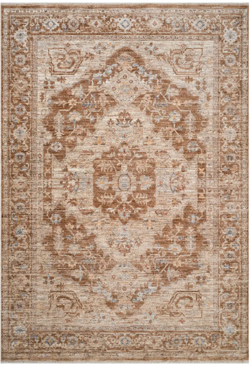 Sand And Brown Floral Medallion Runner Rug With Fringe Photo 5