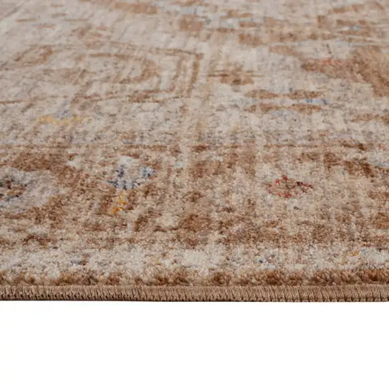 Sand And Brown Floral Medallion Runner Rug With Fringe Photo 6