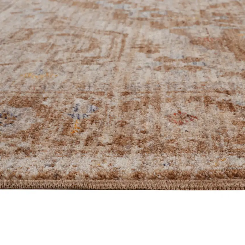 Sand And Brown Floral Medallion Runner Rug With Fringe Photo 6