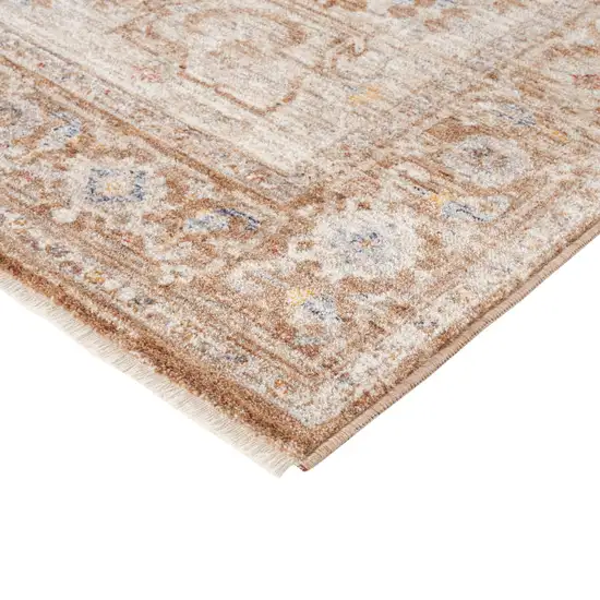Sand And Brown Floral Medallion Runner Rug With Fringe Photo 7