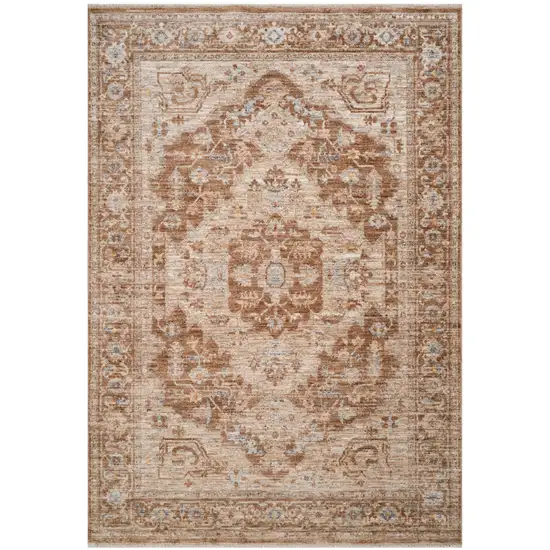 Sand And Brown Floral Medallion Runner Rug With Fringe Photo 2