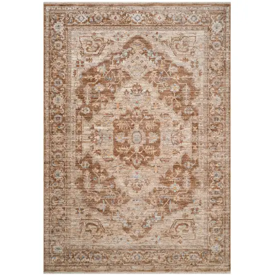 Sand And Brown Floral Medallion Runner Rug With Fringe Photo 5