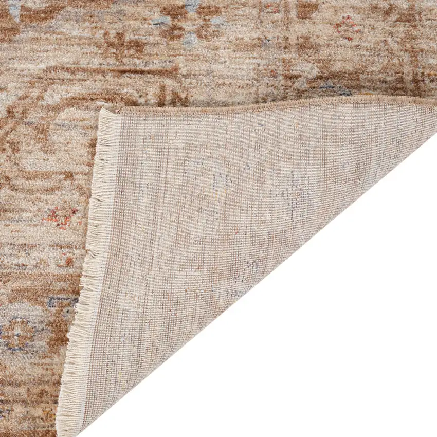 Sand And Brown Floral Medallion Runner Rug With Fringe Photo 8