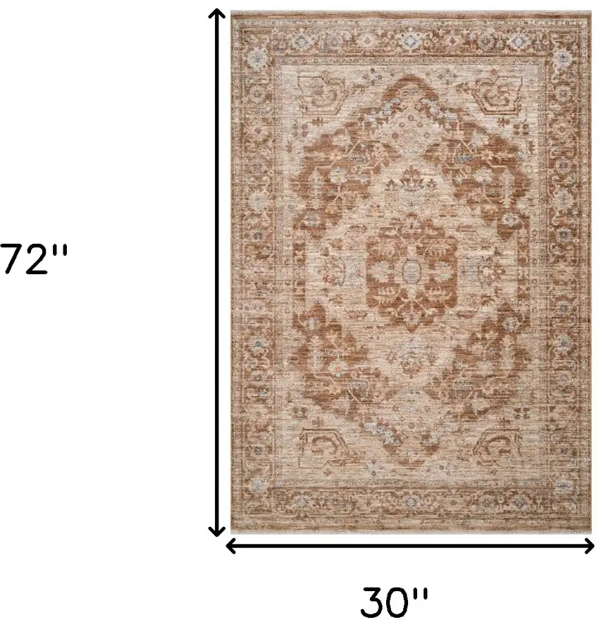 Sand And Brown Floral Medallion Runner Rug With Fringe Photo 3