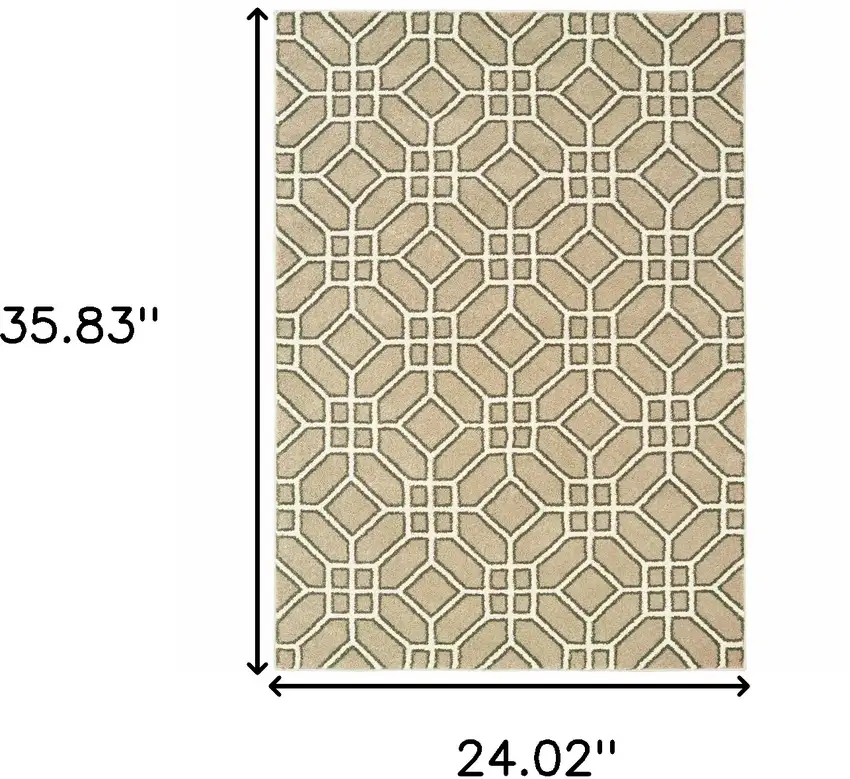 Sand And Ivory Geometric Power Loom Stain Resistant Area Rug Photo 7
