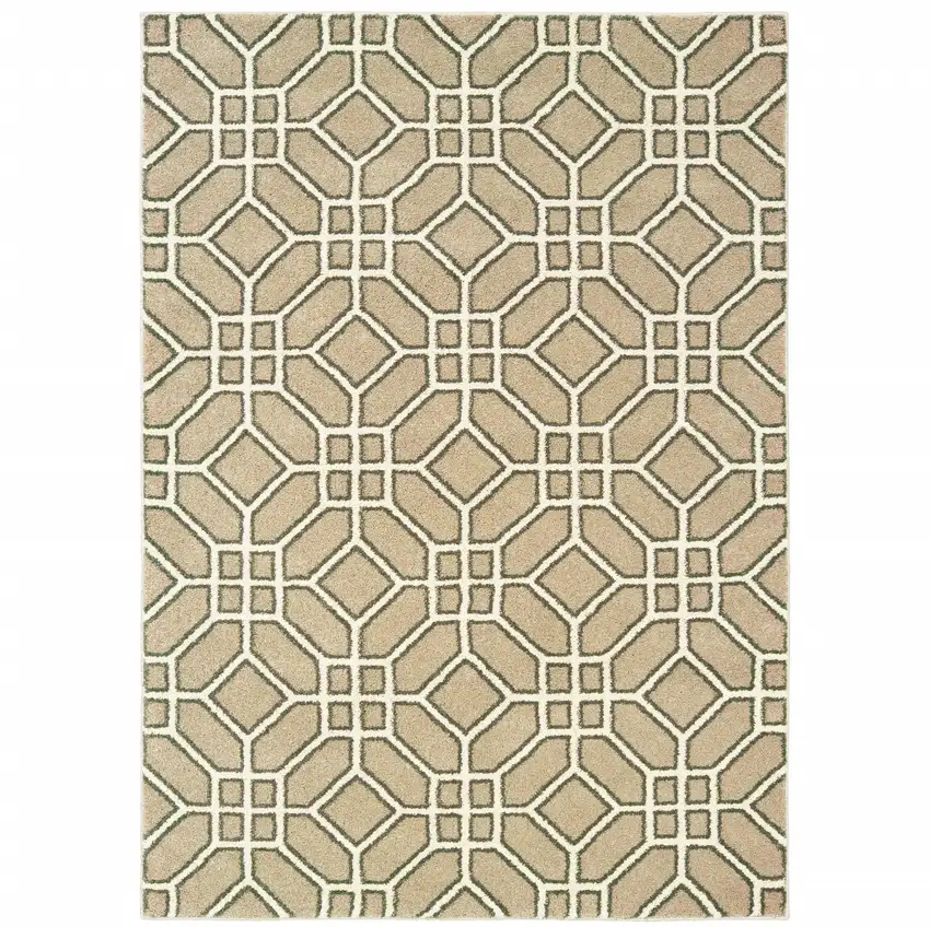 Sand And Ivory Geometric Power Loom Stain Resistant Area Rug Photo 1