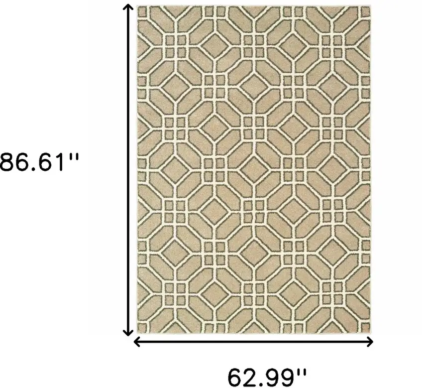 Sand And Ivory Geometric Power Loom Stain Resistant Area Rug Photo 7