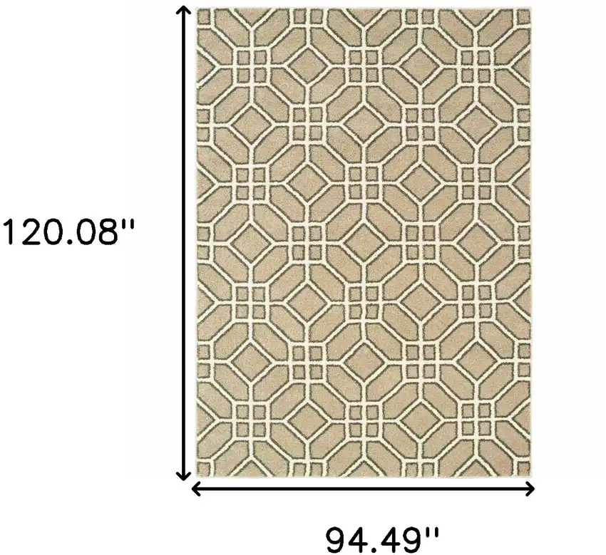 Sand And Ivory Geometric Power Loom Stain Resistant Area Rug Photo 7
