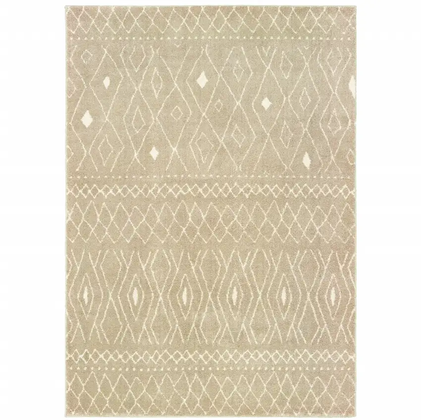 Sand And Ivory Geometric Power Loom Stain Resistant Area Rug Photo 1