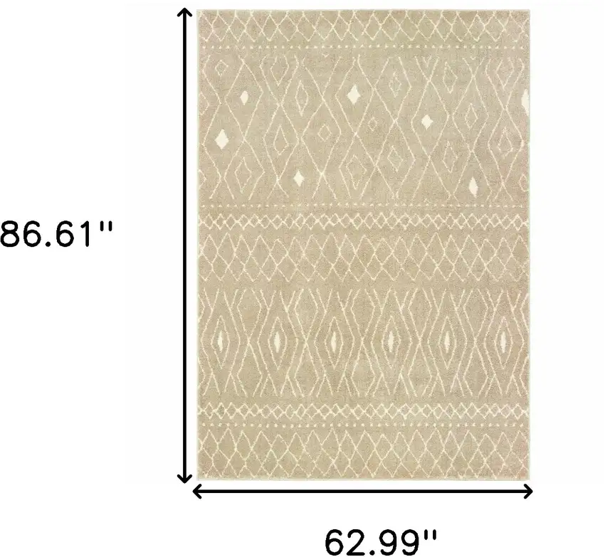 Sand And Ivory Geometric Power Loom Stain Resistant Area Rug Photo 8