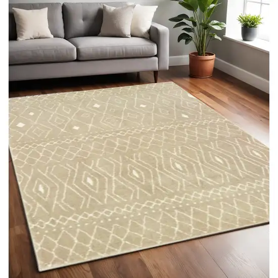 Sand And Ivory Geometric Power Loom Stain Resistant Area Rug Photo 1