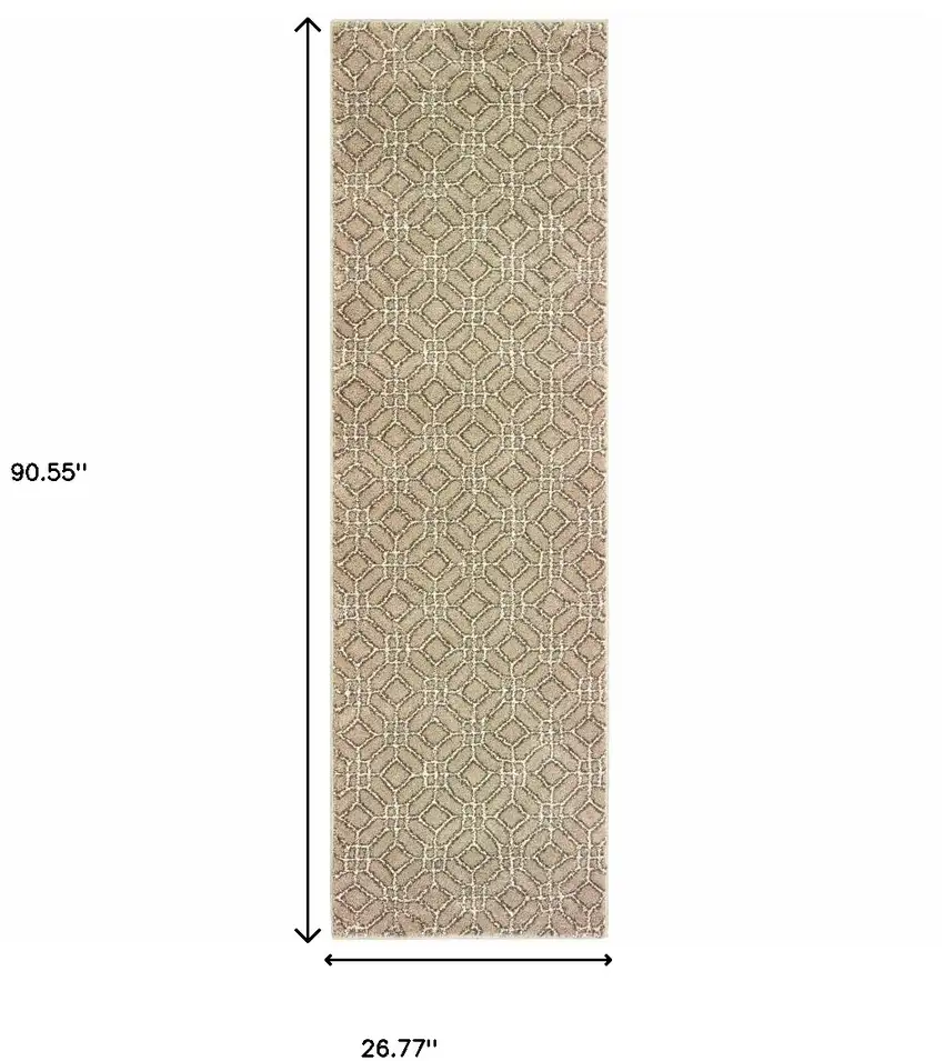 Sand And Ivory Geometric Power Loom Stain Resistant Runner Rug Photo 6