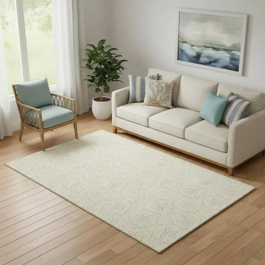 Sand And Ivory Geometric Washable Area Rug With UV Protection Photo 1