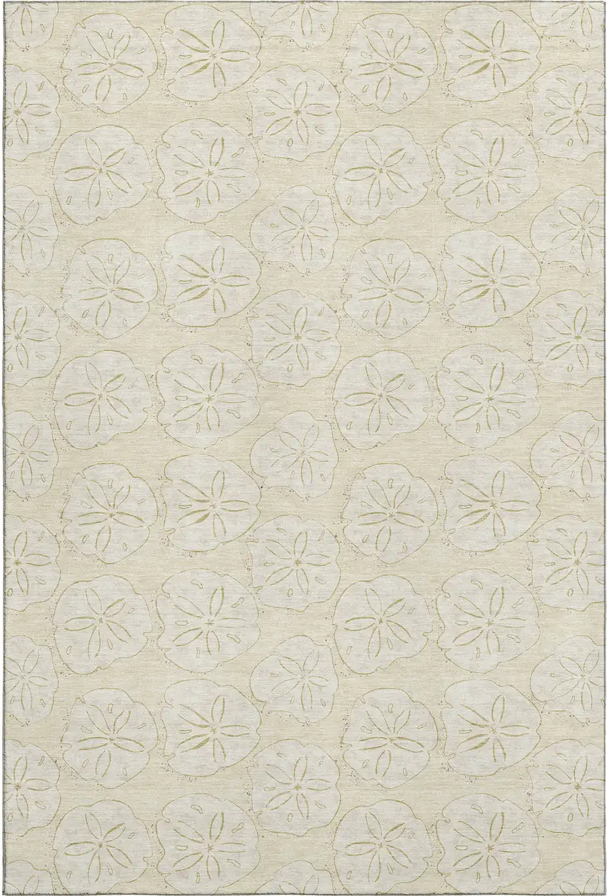 Sand And Ivory Geometric Washable Area Rug With UV Protection Photo 1