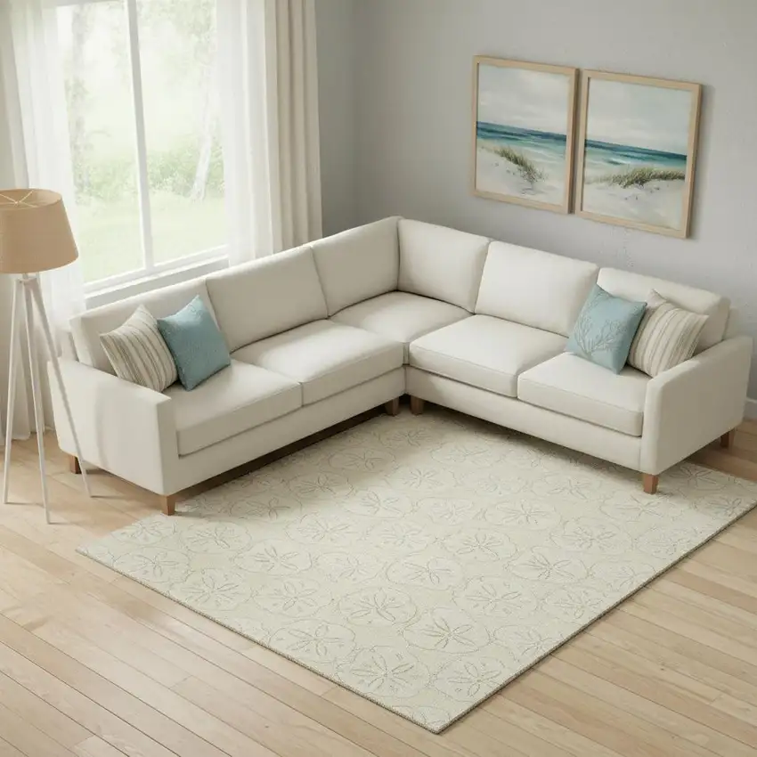 Sand And Ivory Geometric Washable Area Rug With UV Protection Photo 1