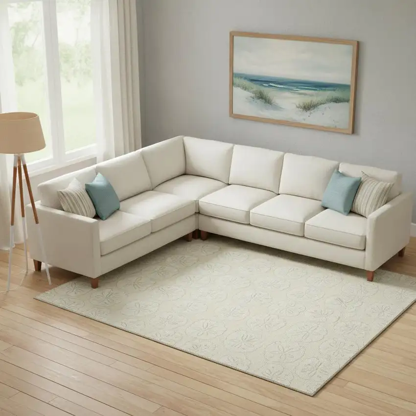 Sand And Ivory Geometric Washable Area Rug With UV Protection Photo 1