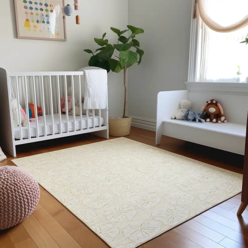 Sand And Ivory Geometric Washable Area Rug With UV Protection Photo 5