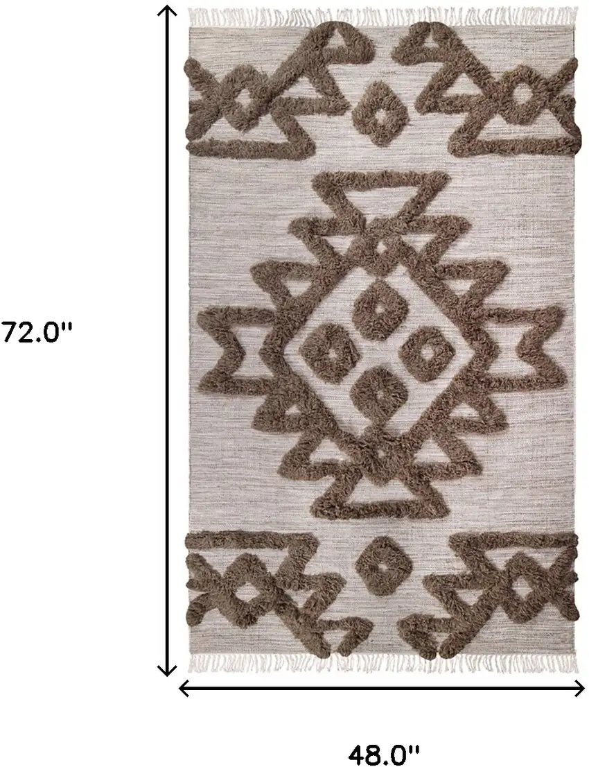 Sand And Taupe Wool Geometric Flatweave Handmade Stain Resistant Area Rug With Fringe Photo 9