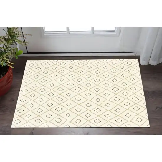 Sand Ash Grey And Ivory Geometric Power Loom Stain Resistant Area Rug Photo 1