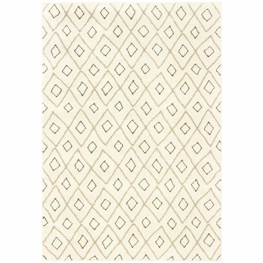 Sand Ash Grey And Ivory Geometric Power Loom Stain Resistant Area Rug Photo 1