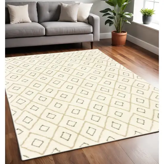 Sand Ash Grey And Ivory Geometric Power Loom Stain Resistant Area Rug Photo 1