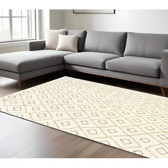 Gray And Ivory Geometric Shag Area Rug Photo 2