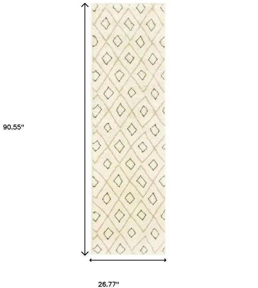 Sand Ash Grey And Ivory Geometric Power Loom Stain Resistant Runner Rug Photo 10