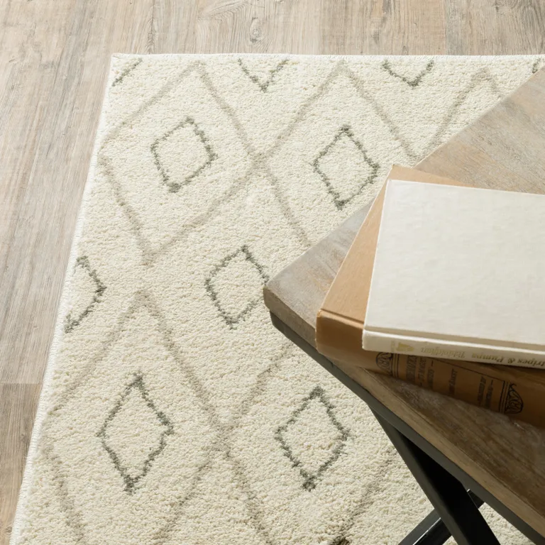 Sand Ash Grey And Ivory Geometric Power Loom Stain Resistant Runner Rug Photo 5