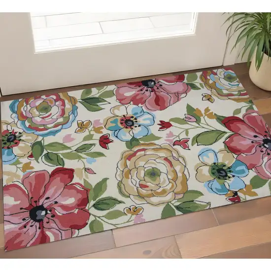 Sand Blue And Red Floral Hand Tufted Area Rug Photo 1