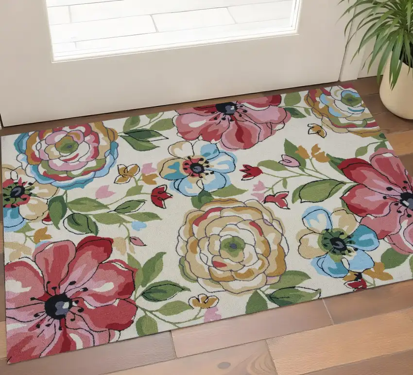 Sand Blue And Red Floral Hand Tufted Area Rug Photo 1
