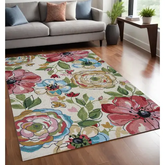 Sand Beige Hand Hooked Oversized Floral Indoor Area Rug Photo 1